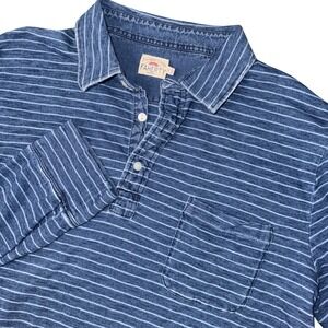 Faherty Brand Mens Long Sleeve Striped Polo Golf Shirt Indigo Blue Size Large